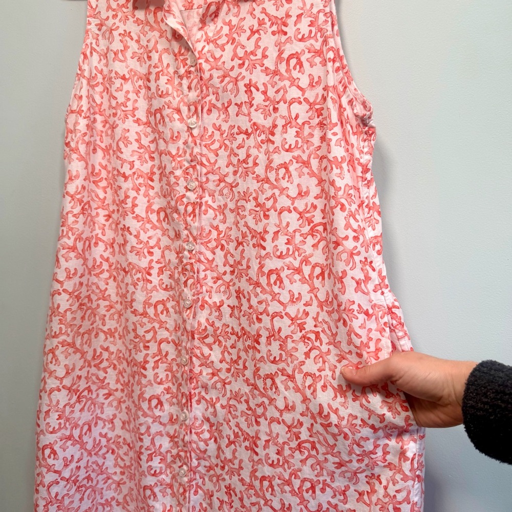 Tommy Bahama 100% linen sea coral print sleeveless shirt dress, size Medium - Picture 3 of 10